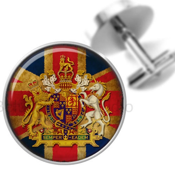 Manschettenknöpfe British Flag Crest Lion Unicorn Trauzeugen Hochzeit Party Väter Männer von BelugaHomeStudio