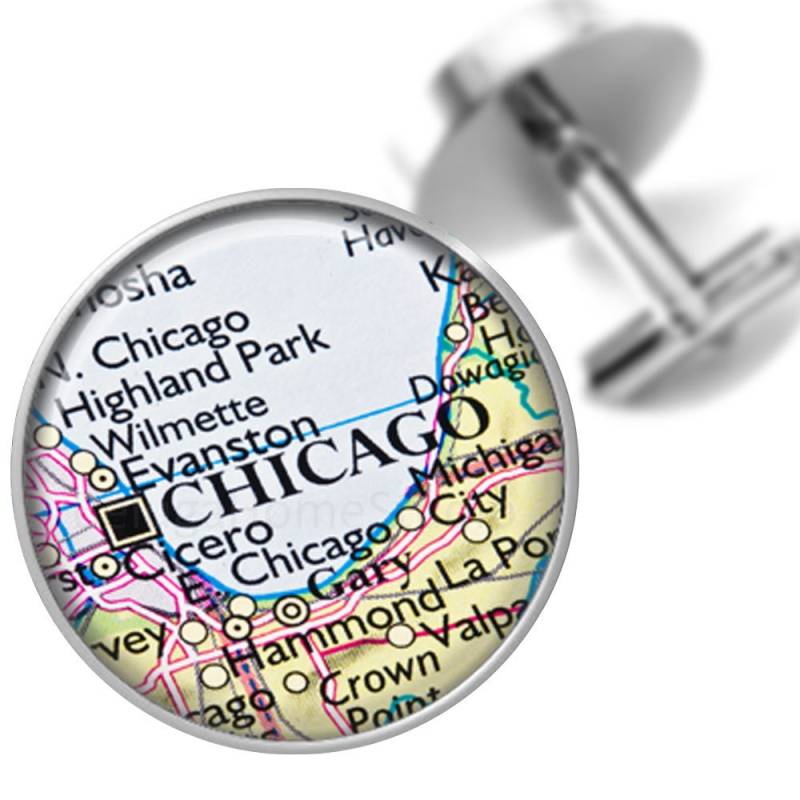Manschettenknöpfe Chicago Illinois Usa Zitiert Alte Karten Handgefertigte Trauzeugen Hochzeit Party Väter Männer von BelugaHomeStudio