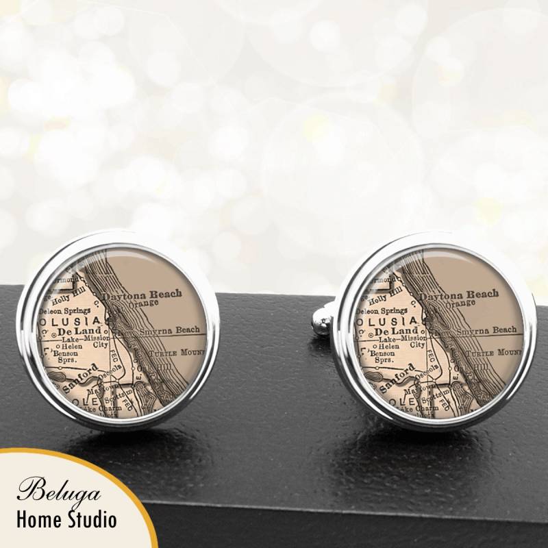 Manschettenknöpfe Daytona Stadtpläne Beach Fl Handgefertigte Florida Trauzeugen Hochzeit Party Väter Männer von BelugaHomeStudio