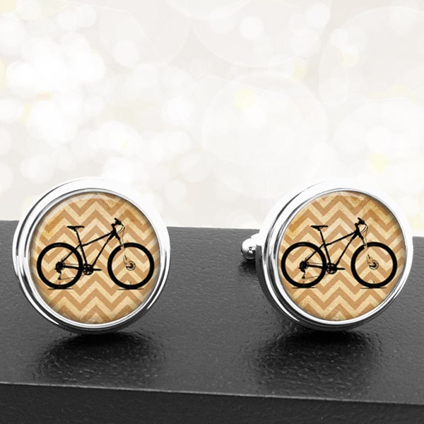 Manschettenknöpfe Fahrrad Auf Sepia Chevron Handgefertigte Für Bräutigam Hochzeit Sweethearts Väter Männer von BelugaHomeStudio