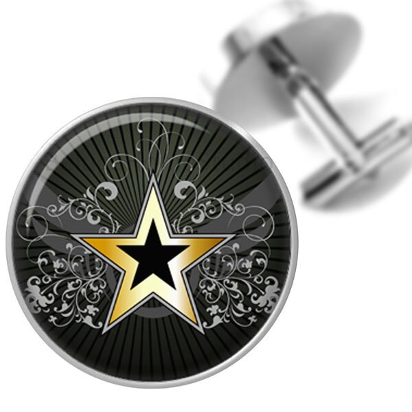 Manschettenknöpfe Gold Stern Auf Schwarz Swirl Hintergrund Für Grooms Groomsmen Väter Männer von BelugaHomeStudio
