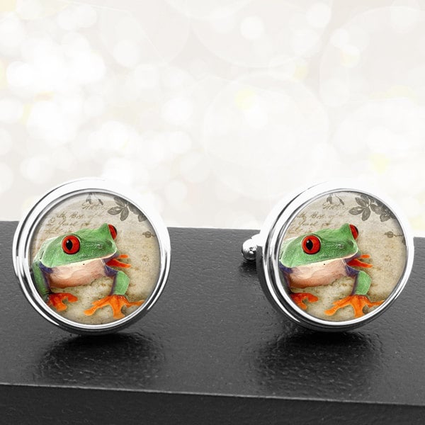 Manschettenknöpfe Grün Frosch Mit Roten Augen Handgefertigte Für Bräutigam Hochzeit Sweethearts Väter Männer von BelugaHomeStudio