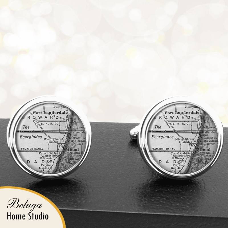 Manschettenknöpfe Maimi Stadtpläne Ft.lauderdale Browardcounty Handgefertigte Florida Trauzeugen Hochzeit Party Väter Männer von BelugaHomeStudio