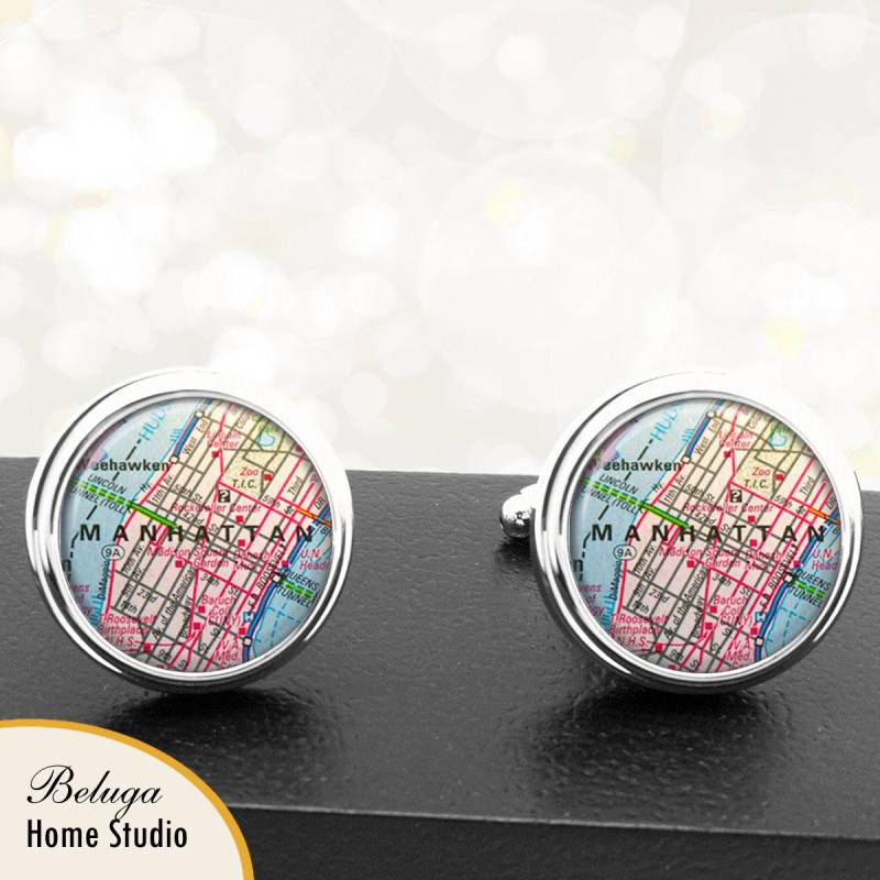 Manschettenknöpfe Manhattan Nyc Stadtpläne Handgefertigte New York Trauzeugen Hochzeit Party Väter Männer von BelugaHomeStudio