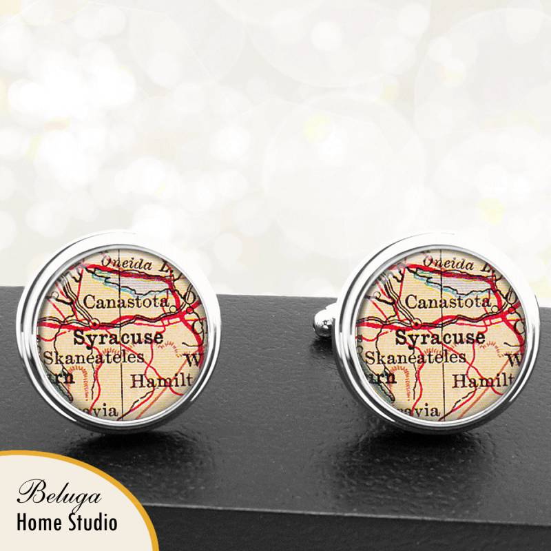 Manschettenknöpfe Syrakus Ny Stadtpläne Handgefertigte New York Trauzeugen Hochzeit Party Väter Männer von BelugaHomeStudio