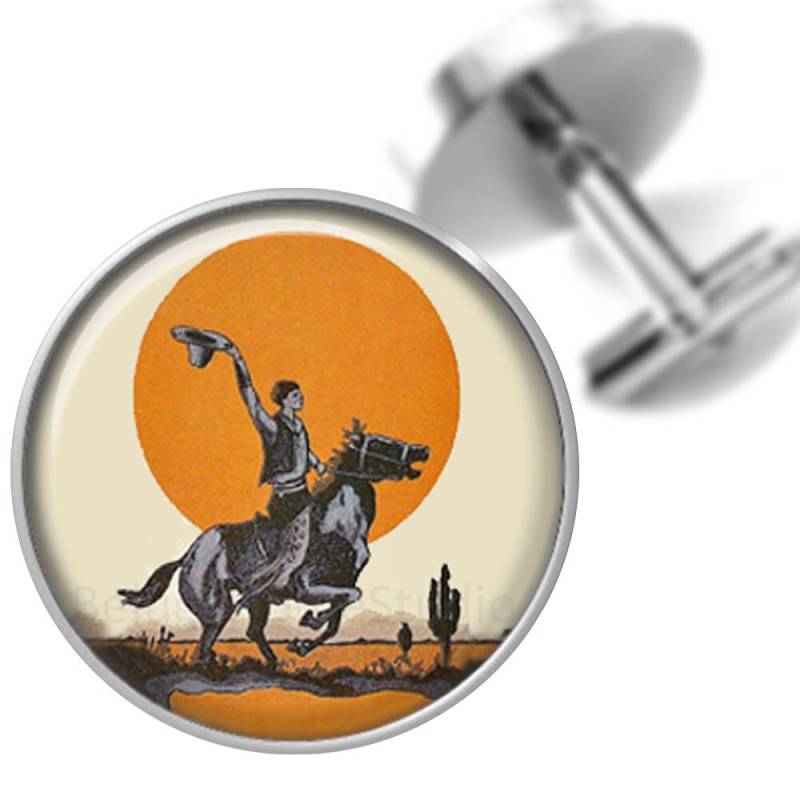 Manschettenknöpfe Vintage Arizona Cowboy Auf Pferd Orange Moon Für Den Bräutigam Hochzeit Männer Väter Groomsmen von BelugaHomeStudio