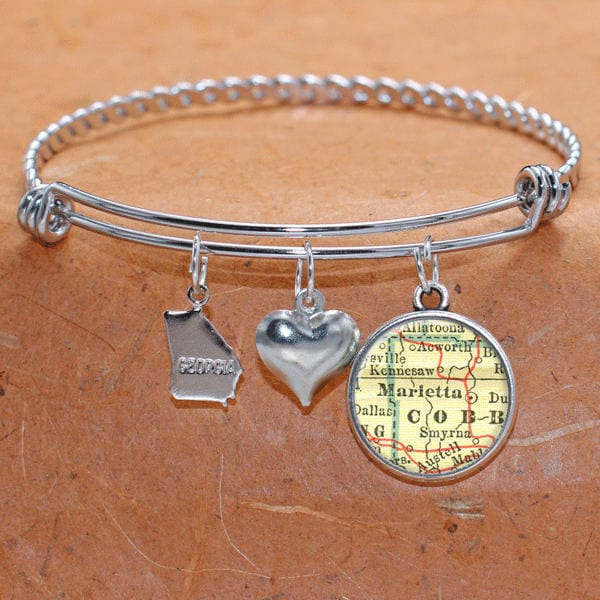 Marietta Georgia Karte Charm Armband Zustand Der Ga Bangle Armreif Landkarte Schmuck Edelstahl Geschenke Für Sie von BelugaHomeStudio