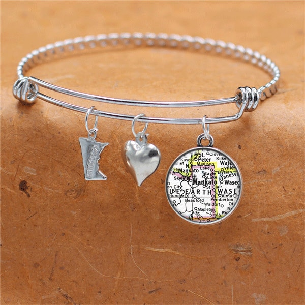 Minnesota Karte Armband/Mankato Mn Bettelarmband Schmuck Brautjungfer Mütter Tag Geburtstag Graduierung Hochzeitsgeschenke von BelugaHomeStudio
