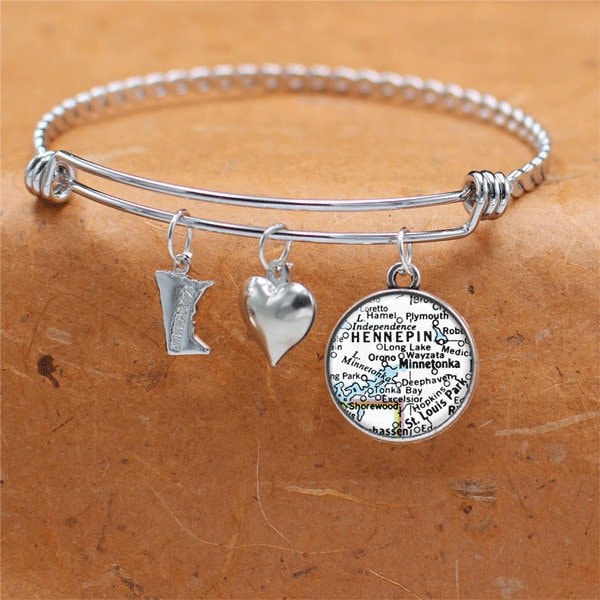 Minnesota Karte Armband/Minnetonka Mn Bettelarmband Schmuck Brautjungfer Mütter Tag Geburtstag Graduierung Hochzeitsgeschenke von BelugaHomeStudio