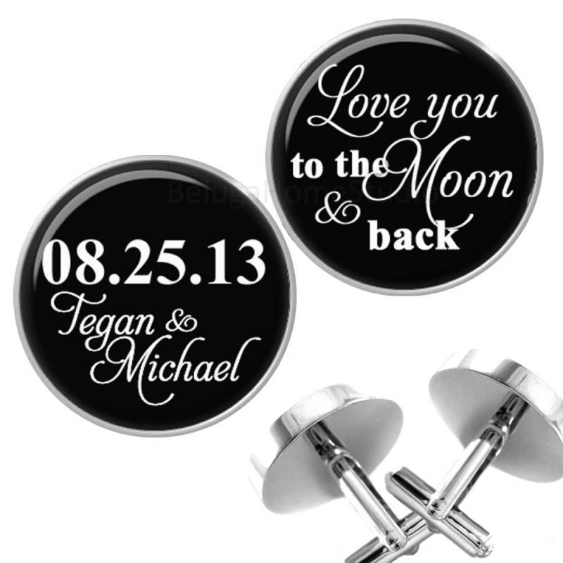 Personalisierte Manschettenknöpfe Typografie-Liebe, Die Sie Zum Mond Und Zurück Handgefertigte Für Bräutigam Hochzeit Party von BelugaHomeStudio