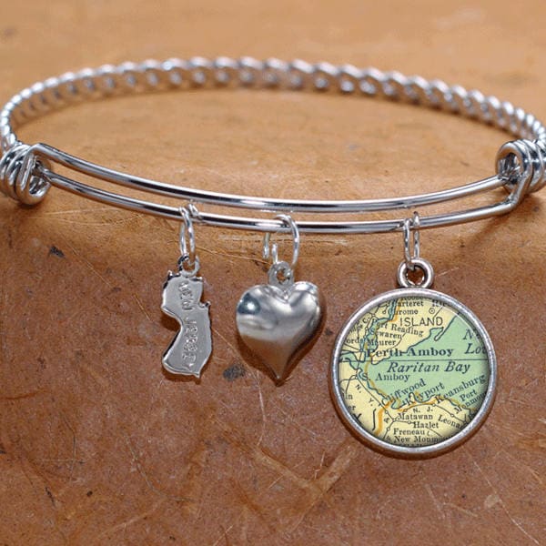Perth Amboy New Jersey Karte Charm Armband Zustand Nj Armreif Landkarte Schmuck Edelstahl von BelugaHomeStudio