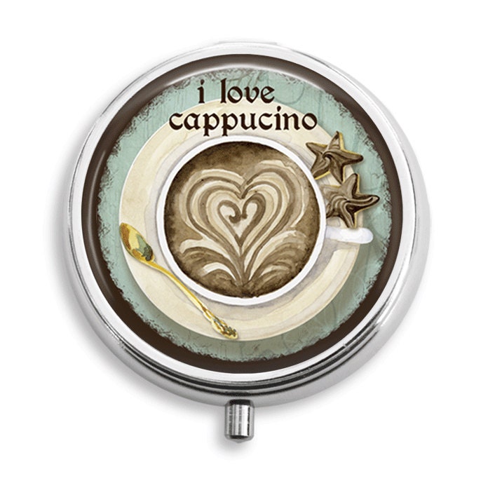 Pill Box Pille Fall Cappacino Kaffee Herz Halter Behälter Trinket Pillbox Vitamin Medizin Mint Zinn von BelugaHomeStudio