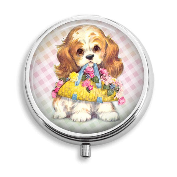 Pill Box Pille Fall Entzückende Welpen Halten Korb Blumen Halter Behälter Trinket Pillbox Vitamin Medizin Mint Zinn von BelugaHomeStudio