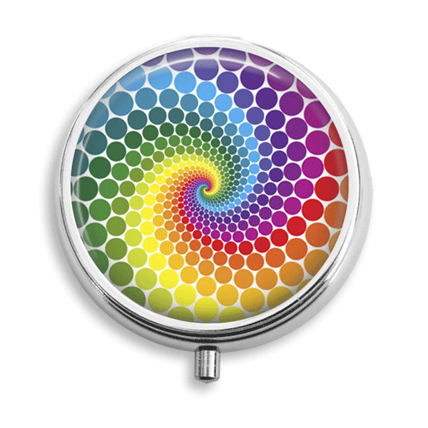 Pill Box Pille Fall Regenbogen Wirbel Muster Rosa Braun Halter Behälter Trinket Pillbox Vitamin Medizin Mint Zinn von BelugaHomeStudio