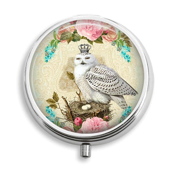 Pill Box Pille Fall Royal White Eule Vögel Nest Und Rosen Halter Behälter Trinket Pillbox Vitamin Medizin Mint Zinn von BelugaHomeStudio