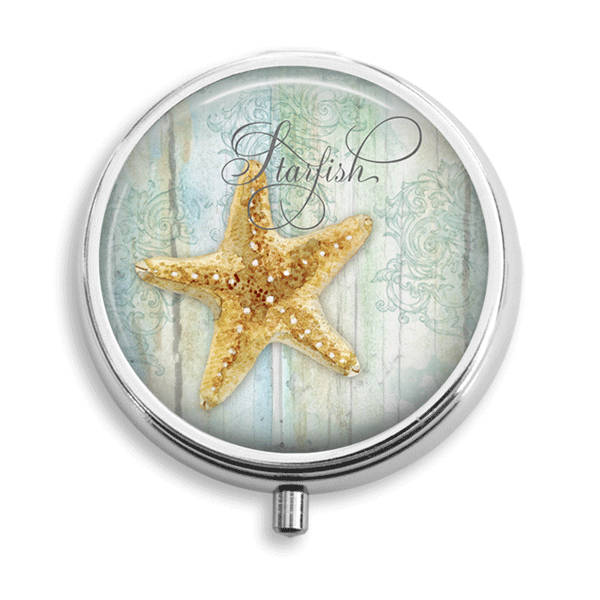 Pill Box Pille Fall Seestern Halter Behälter Trinket Boxen Pillbox Vitamin Medizin Mint Zinn von BelugaHomeStudio