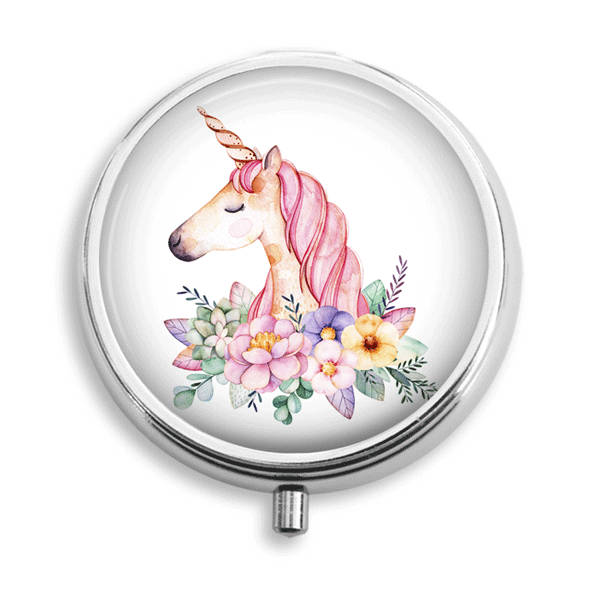 Pille Box Fall Einhorn Cameo Aquarell Blumen Halter Behälter Trinket Pillbox Vitamin Medizin Mint Zinn von BelugaHomeStudio