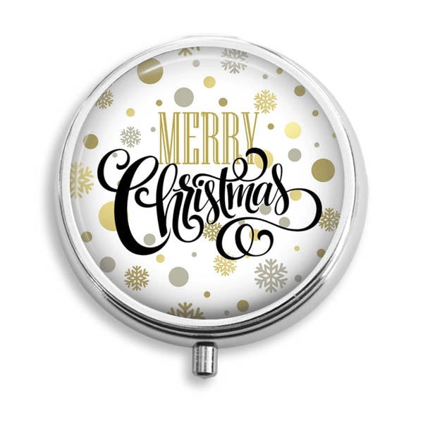 Pille Box Fall Frohe Weihnachten Silber Und Gold Halter Behälter Trinket Pillbox Vitamin Medizin Mint Zinn von BelugaHomeStudio