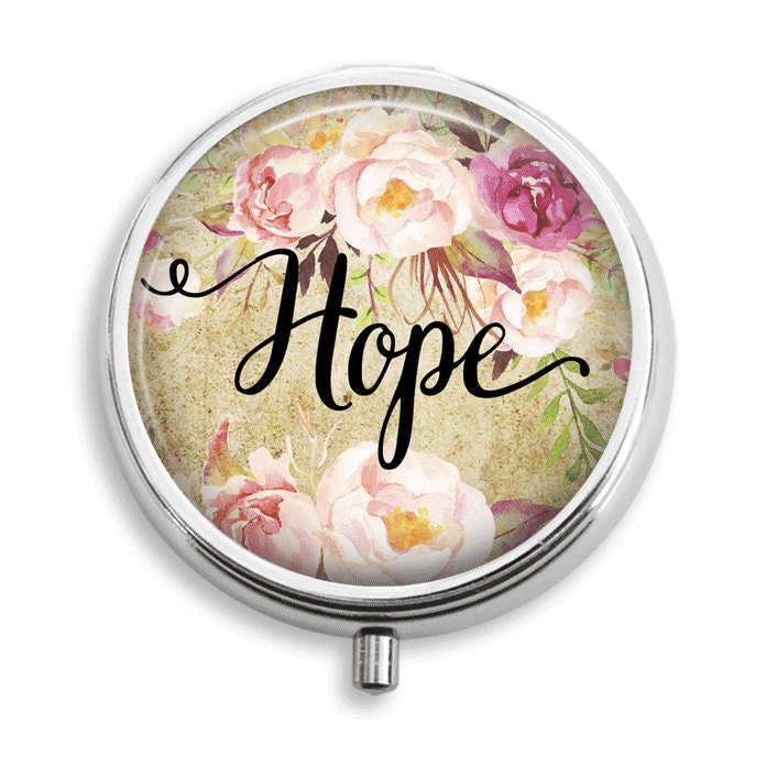 Pille Box Fall Hoffnung Inspirierende Worte Aquarell Blumen Halter Behälter Trinket Vitamin Medizin Mint Zinn von BelugaHomeStudio