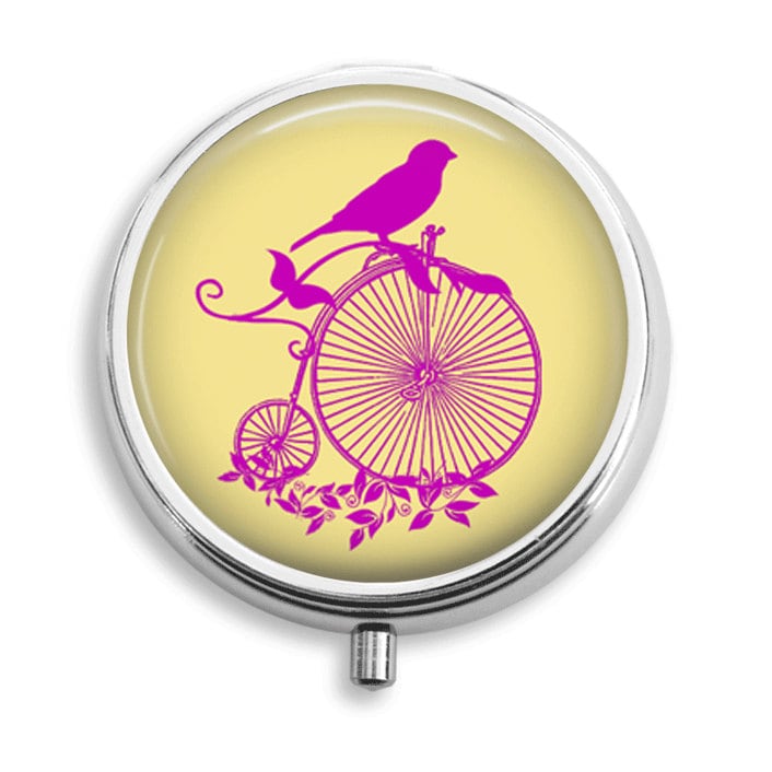 Pille Box Fall Penny Farthing Bike Und Vogel Halter Behälter Trinket Vitamin Medizin von BelugaHomeStudio