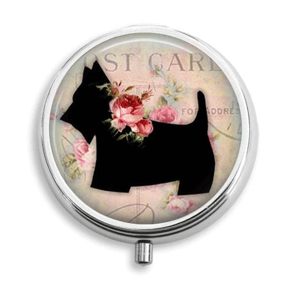 Pille Box Fall Scottie Hund Shabby Floral Hintergrund Halter Behälter Trinket Pillbox Vitamin Medizin Mint Zinn von BelugaHomeStudio