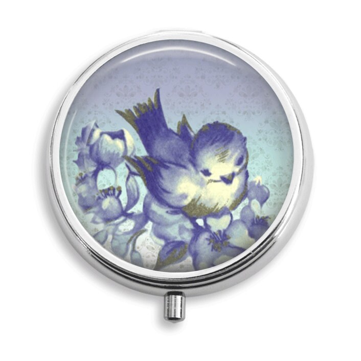 Pille Box Fall Ziemlich Blau Vogel Und Blaue Blumen Halter Behälter Trinket Vitamin Medizin von BelugaHomeStudio