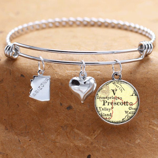 Prescott Arizona Karte Charm Armband Zustand Der Az Armreif Landkarte Schmuck Edelstahl von BelugaHomeStudio