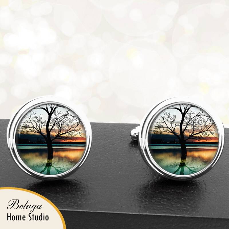 Reflexionen Manschettenknöpfe Tree Silhouette Handgefertigte Für Männer, Trauzeugen, Jubiläen, Hochzeiten von BelugaHomeStudio
