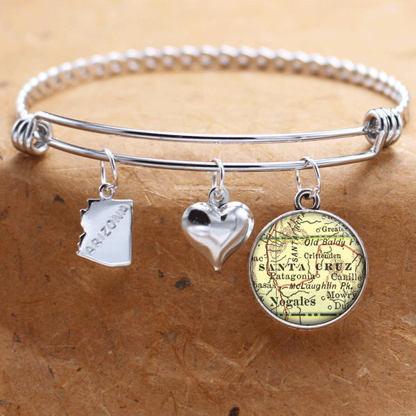 Santa Cruz Nogales Arizona Karte Charm Armband Zustand Der Az Armreif Landkarte Schmuck Edelstahl von BelugaHomeStudio