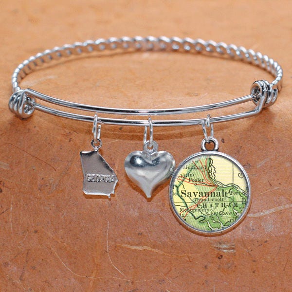 Savannah Georgia Karte Charm Armband Zustand Der Ga Bangle Armreif Landkarte Schmuck Edelstahl Geschenke Für Sie von BelugaHomeStudio