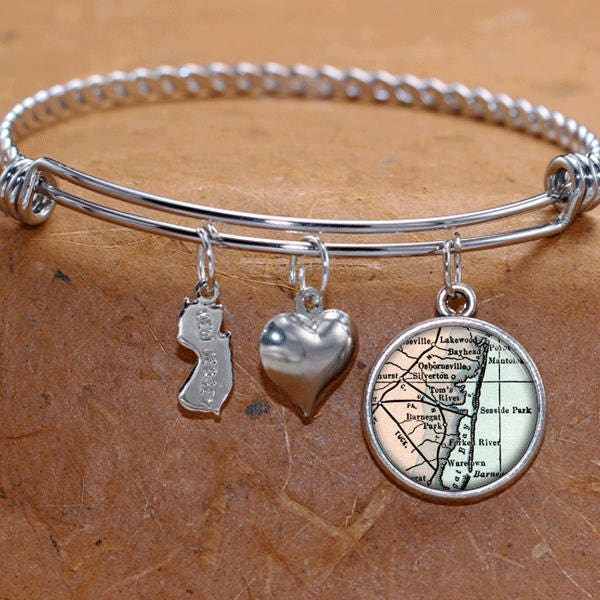 Toms River Park Am Meer New Jersey Karte Charm Armband Zustand Nj Armreif Landkarte Schmuck Edelstahl von BelugaHomeStudio