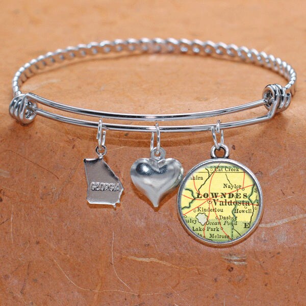 Valdosta Georgia Karte Charm Armband Zustand Der Ga Bangle Armreif Landkarte Schmuck Edelstahl Geschenke Für Sie von BelugaHomeStudio