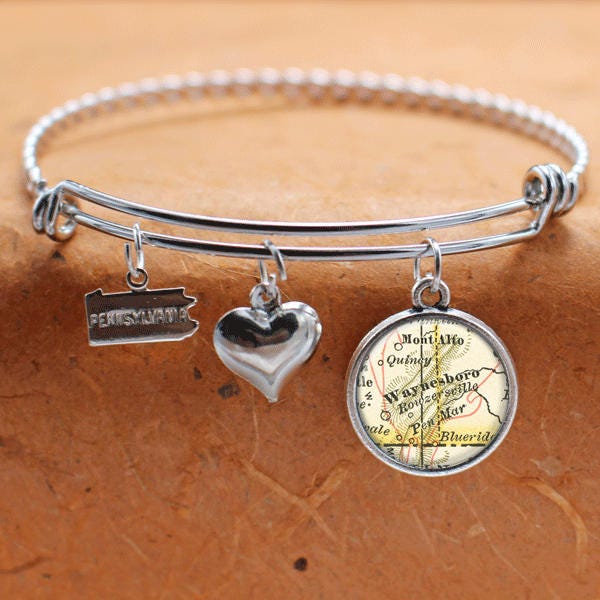 Waynesboro Pa Karte Charm Armband Bundesstaat Pennsylvania Armreif Landkarte Schmuck Edelstahl von BelugaHomeStudio