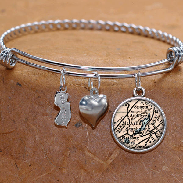 stanhope New Jersey Karte Charm Armband Zustand Nj Armreif Landkarte Schmuck Edelstahl von BelugaHomeStudio