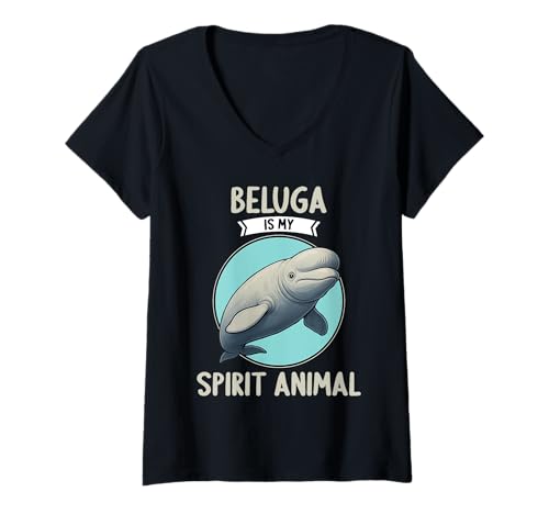 Damen Belugawal Belugas Beluga T-Shirt mit V-Ausschnitt von Belugawal Belugas Beluga Tier Shop