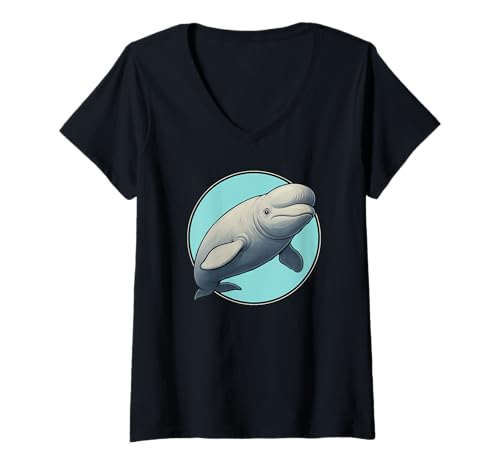Damen Belugawal Belugas Beluga T-Shirt mit V-Ausschnitt von Belugawal Belugas Beluga Tier Shop