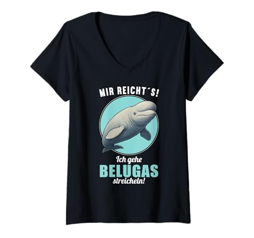 Damen Belugawal Belugas Beluga T-Shirt mit V-Ausschnitt von Belugawal Belugas Beluga Tier Shop