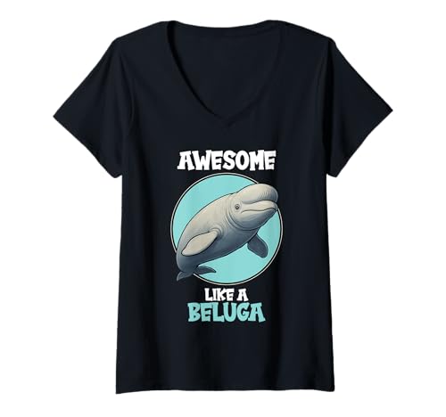 Damen Belugawal Belugas Beluga T-Shirt mit V-Ausschnitt von Belugawal Belugas Beluga Tier Shop