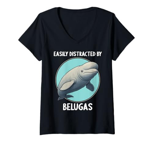 Damen Belugawal Belugas Beluga T-Shirt mit V-Ausschnitt von Belugawal Belugas Beluga Tier Shop