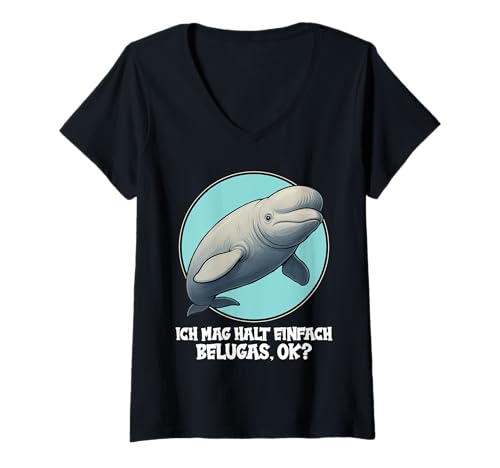 Damen Belugawal Belugas Beluga T-Shirt mit V-Ausschnitt von Belugawal Belugas Beluga Tier Shop