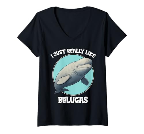 Damen Belugawal Belugas Beluga T-Shirt mit V-Ausschnitt von Belugawal Belugas Beluga Tier Shop