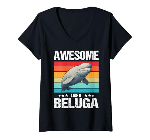 Damen Belugawal Belugas Beluga T-Shirt mit V-Ausschnitt von Belugawal Belugas Beluga Tier Shop
