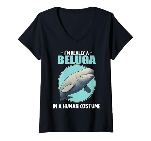 Damen Belugawal Belugas Beluga T-Shirt mit V-Ausschnitt von Belugawal Belugas Beluga Tier Shop