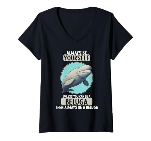 Damen Belugawal Belugas Beluga T-Shirt mit V-Ausschnitt von Belugawal Belugas Beluga Tier Shop