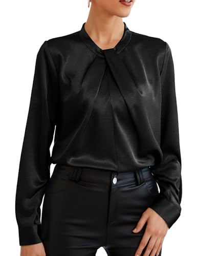 Beluring Oberteile Damen Bluse Elegant Langarm Shirt Bowtie Arbeitsbluse Einfarbig Top Schwarz XL von Beluring