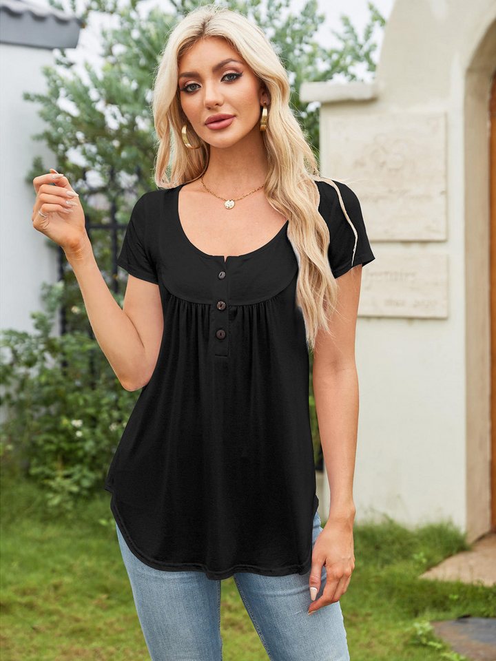 Beluring Blusentop longbluse damen blusen kurzarm sommer oberteile– Seidiger Fall V Ausschnitt Bluse Sexy Oberteil Longbluse von Beluring