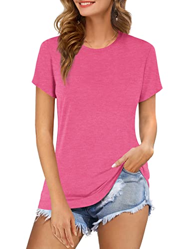 Beluring Damen Basic Solide Kurzarmshirt Lässige Sommer Tunika T-Shirts Tops Rosa XL von Beluring