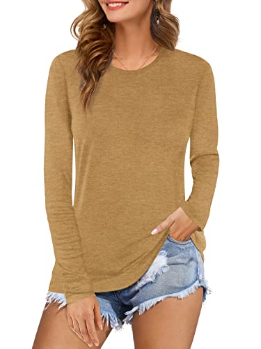 Beluring Damen Basic Solide Langarmshirt Lässige Tunika T-Shirts Tops Lang Kaffee XXL von Beluring