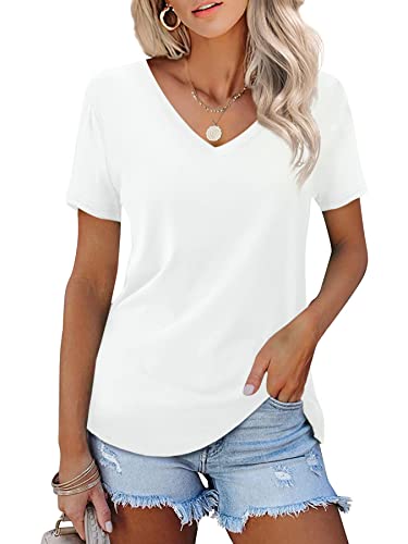 Beluring Damen Casual Kurzarm T-Shirt Sexy V-Ausschnitt Tops für den täglichen Gebrauch Weiß S von Beluring