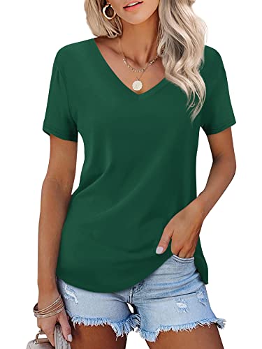 Beluring Damen Casual Kurzarm T-Shirts Baggy Simple Basic Tops Dunkelgrün L von Beluring